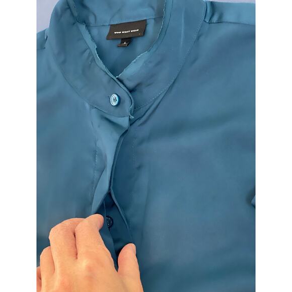 Who What Wear Women’s 3/4 Sleeve Mock Neck Button Up Blouse Color Teal Size‎ L - Picture 8 of 9